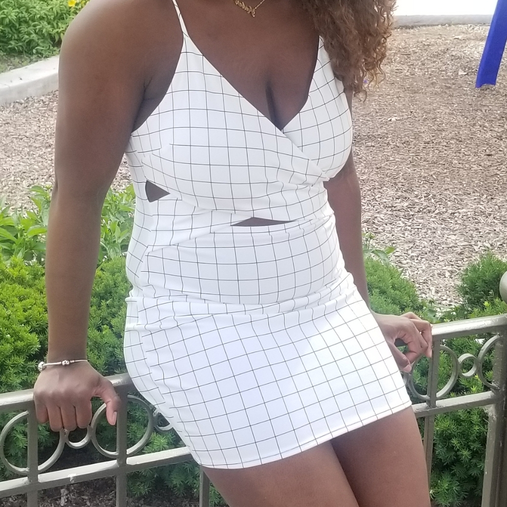 White and black cutout mini dress